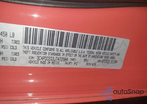 2018 Dodge Journey Gt z USA, uszkodzony, nr VIN 3C4PDCEG3JT472904